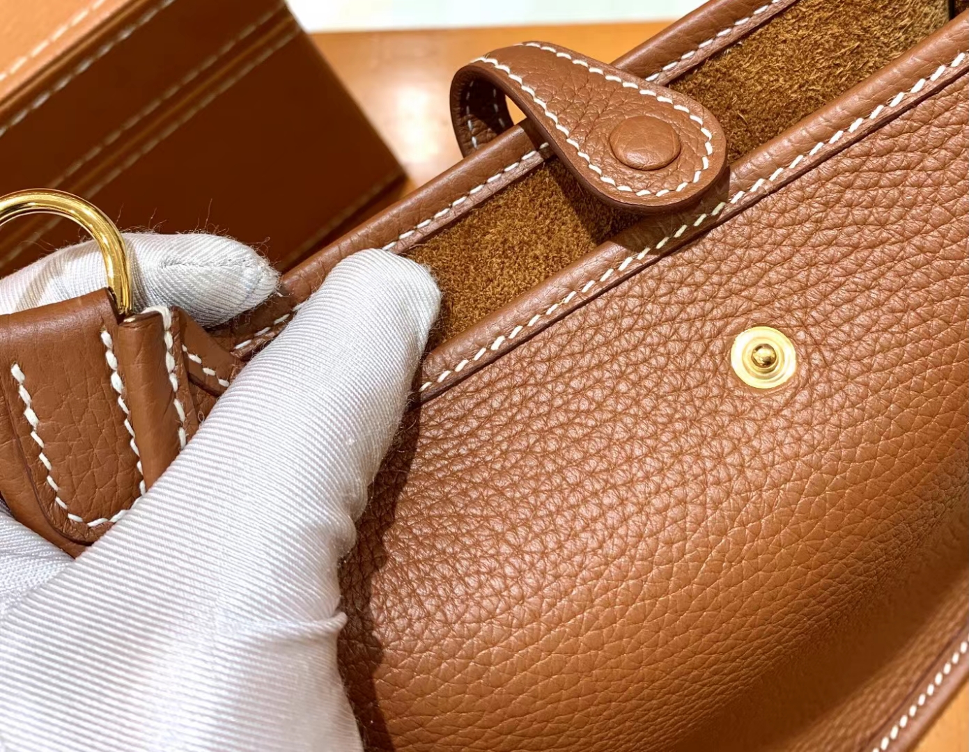 HERMES 爱马仕 伊芙琳17cm CK37 金棕色 进口TC大牛皮 金扣