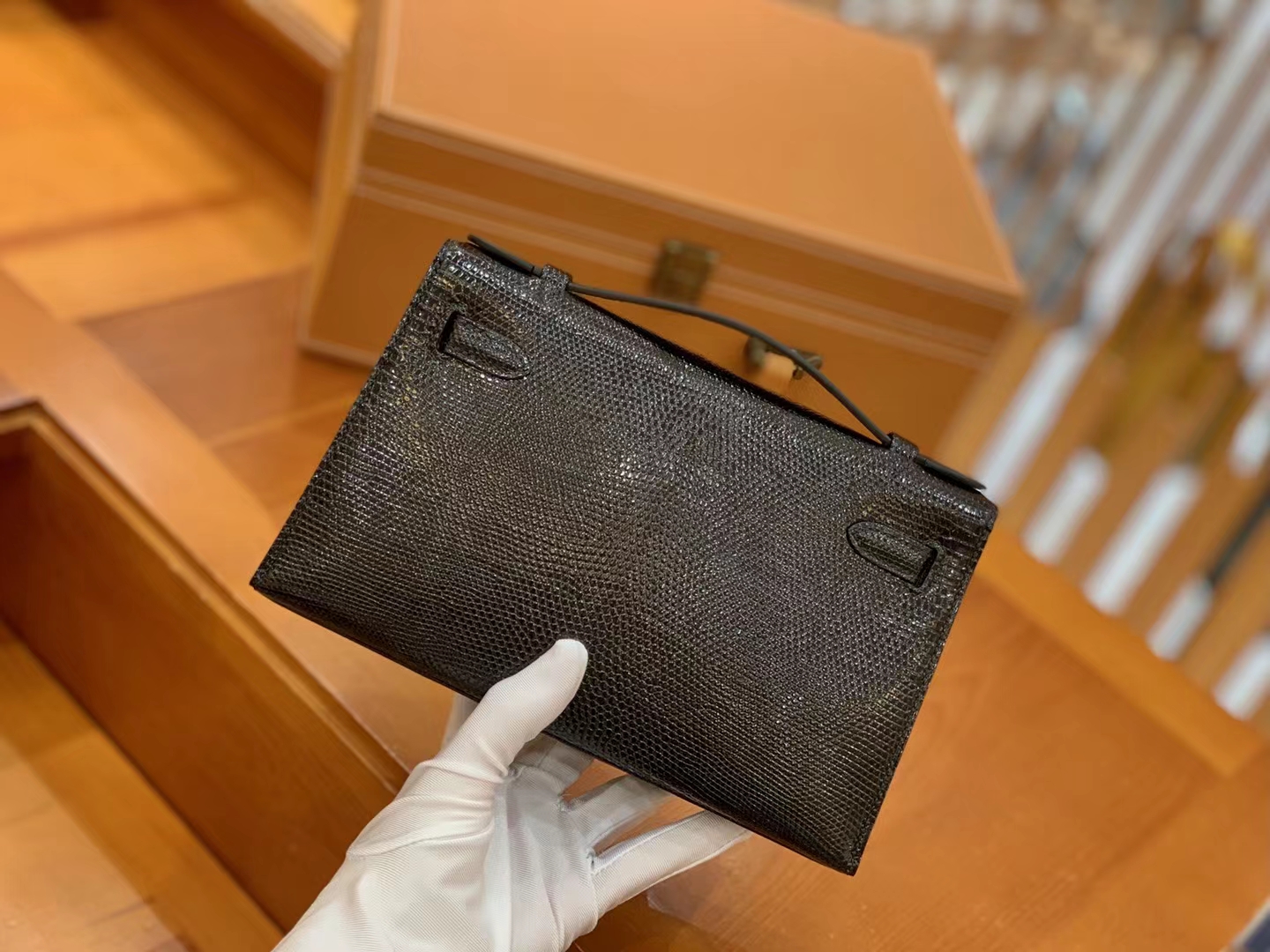 HERMES 爱马仕 Mini kelly 一代 Kelly Pochette 南非野生巨蜥 CC89 经典黑 Nior 进口蜜蜡线 全手工制作