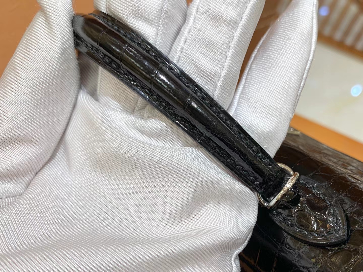 HERMES 爱马仕【现货】 Mini二代 经典黑 CC89 Nior 一级美洲鳄鱼皮“□” 进口蜜蜡线 全手工制作