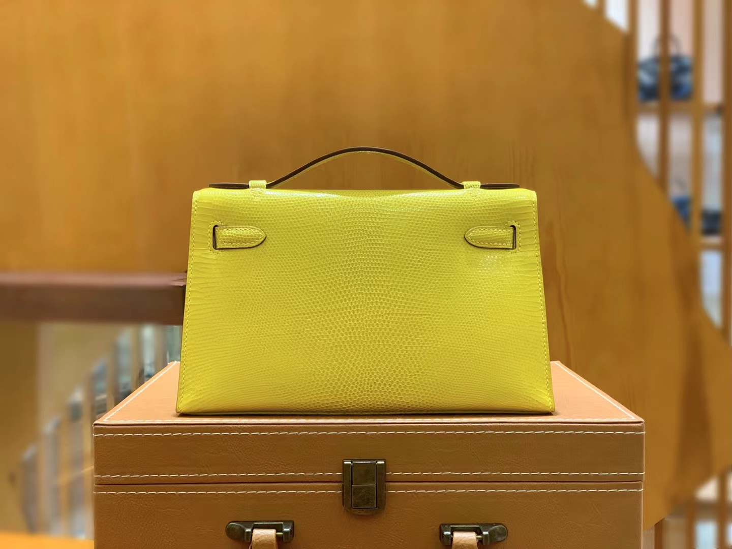 HERMES 爱马仕 Mini kelly 一代 Kelly Pochette 南非野生巨蜥 M9 mimosa 金盏花黄 进口蜜蜡线 全手工制作