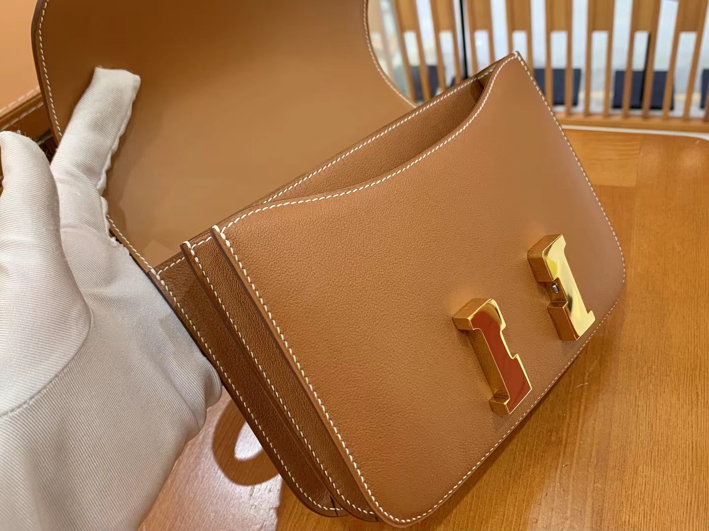 HERMES 爱马仕 Constance 康康 Epsom CK37 金棕色 金扣 19cm