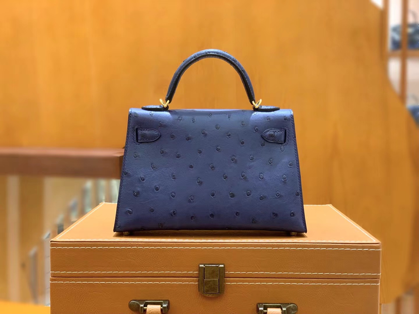 HERMES 爱马仕 Mini kelly 二代 南非KK级鸵鸟皮 Ostrich  7L马耳他蓝 进口蜜蜡线 全手工制作