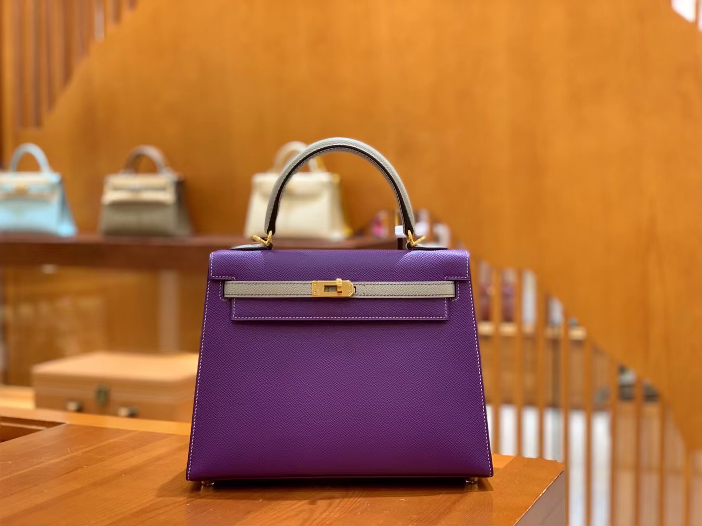 HERMES 爱马仕 kelly 25 Epsom 4Z 海鸥灰 9W 梦幻紫