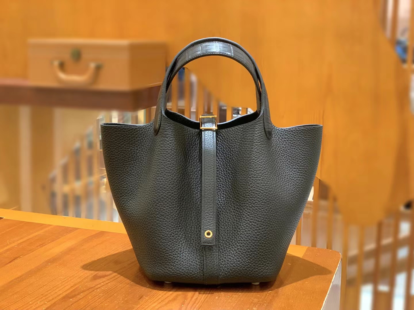 HERMES 爱马仕 Picotin 18cm 经典黑 CC89 Nior 金扣进口尼罗鳄拼TC大牛皮 进口蜜蜡线 全手工制作
