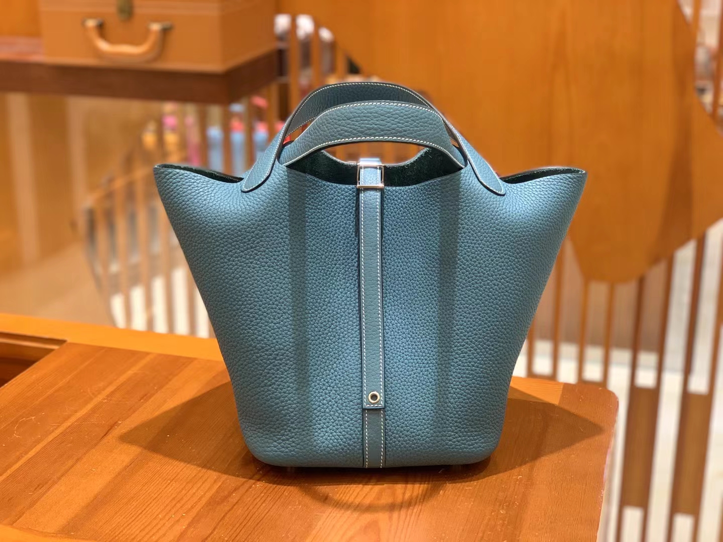 Hermes【现货】Piction 22cm  75 牛仔蓝 TC大牛皮 进口蜜蜡线 全手工制作