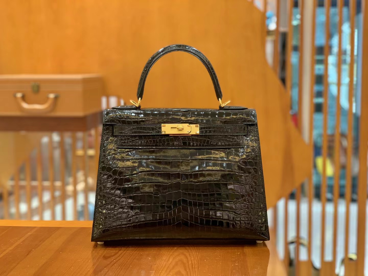 HERMES 爱马仕 Kelly 28cm CC89 Nior 经典黑 一级尼罗鳄鱼皮“••”进口蜜蜡线 全手工制作