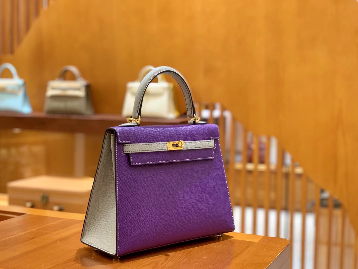 HERMES 爱马仕 kelly 25 Epsom 4Z 海鸥灰 9W 梦幻紫
