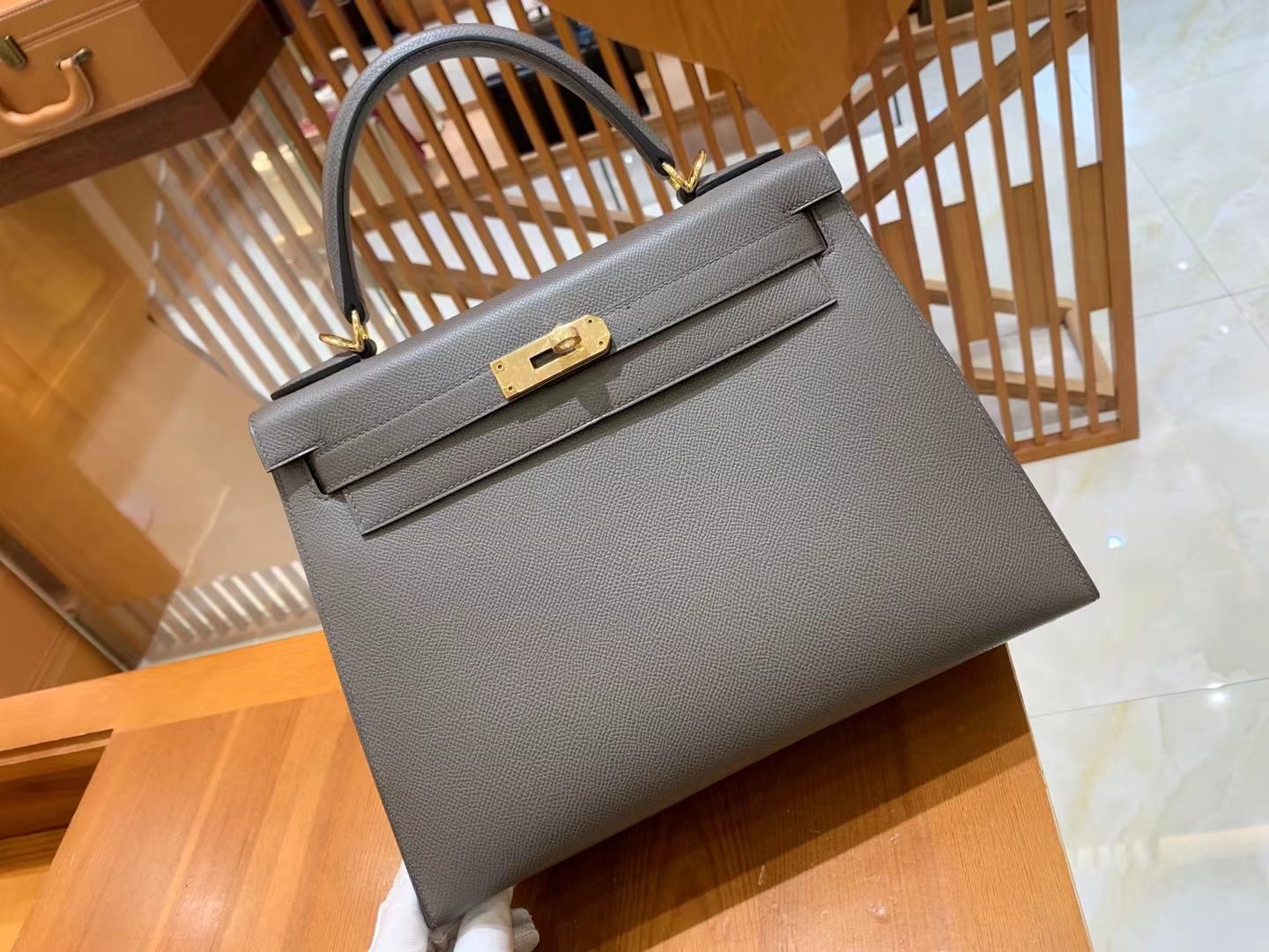 HERMES 爱马仕 kelly 28 Epsom 8F Etain 锡器灰