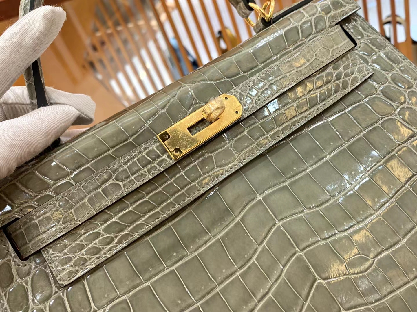 HERMES 爱马仕 Kelly 28cm 8C Gri Elephant 大象灰 银扣一级尼罗鳄鱼皮“••”进口蜜蜡线 全手工制作