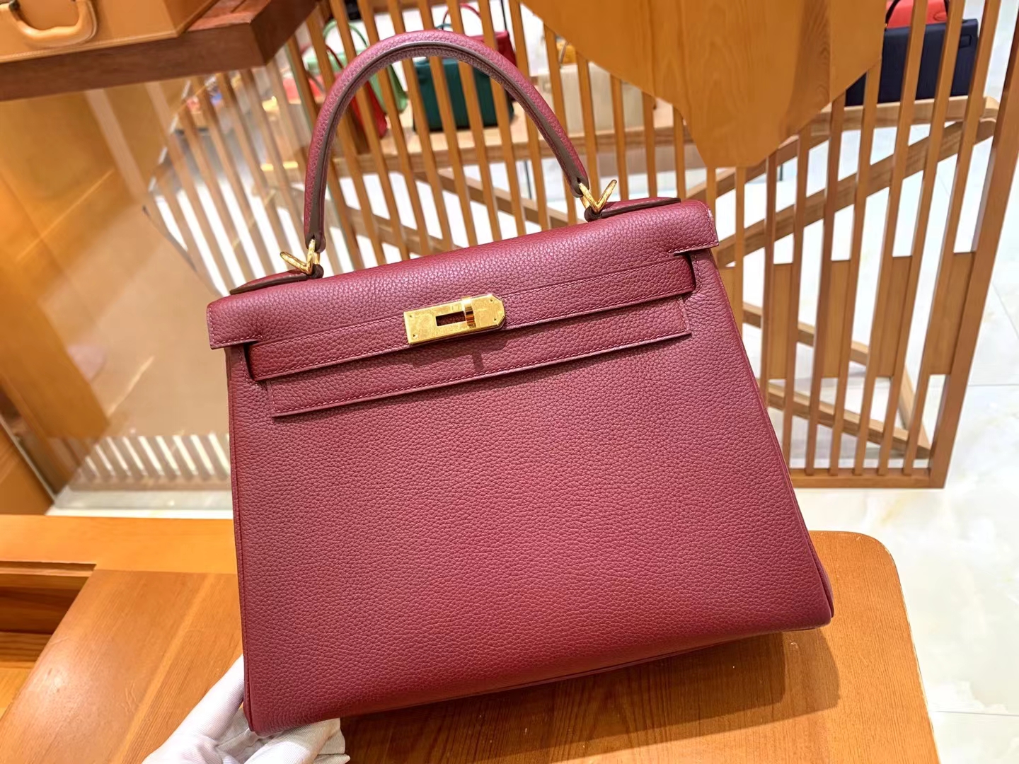 HERMES 爱马仕 kelly 25 Togo F5 Bourgogne酒红色