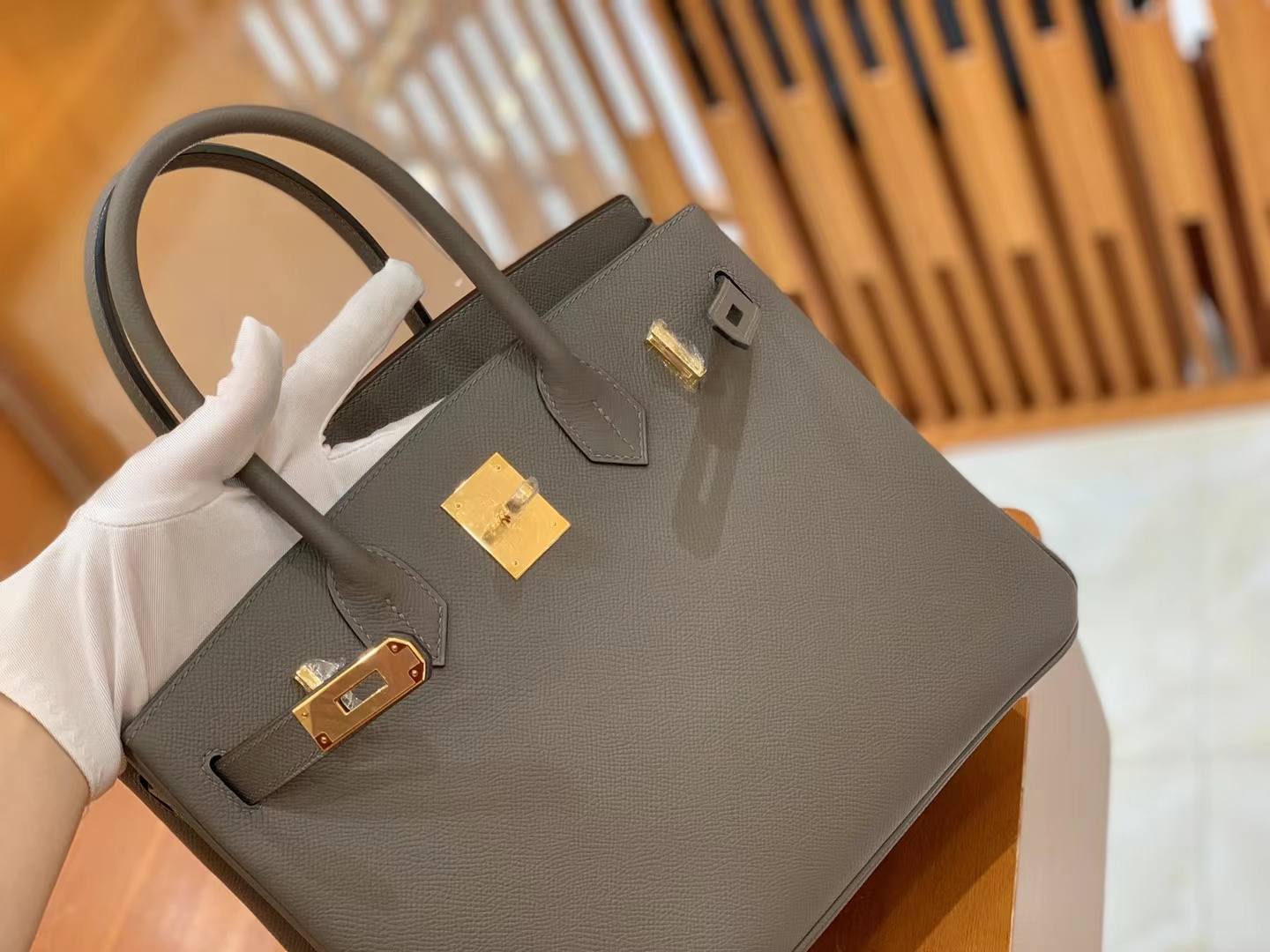 HERMES 爱马仕 Birkin 30CM Epsom 8C Gri Elephant 大象灰 进口蜜蜡线 全手工制作
