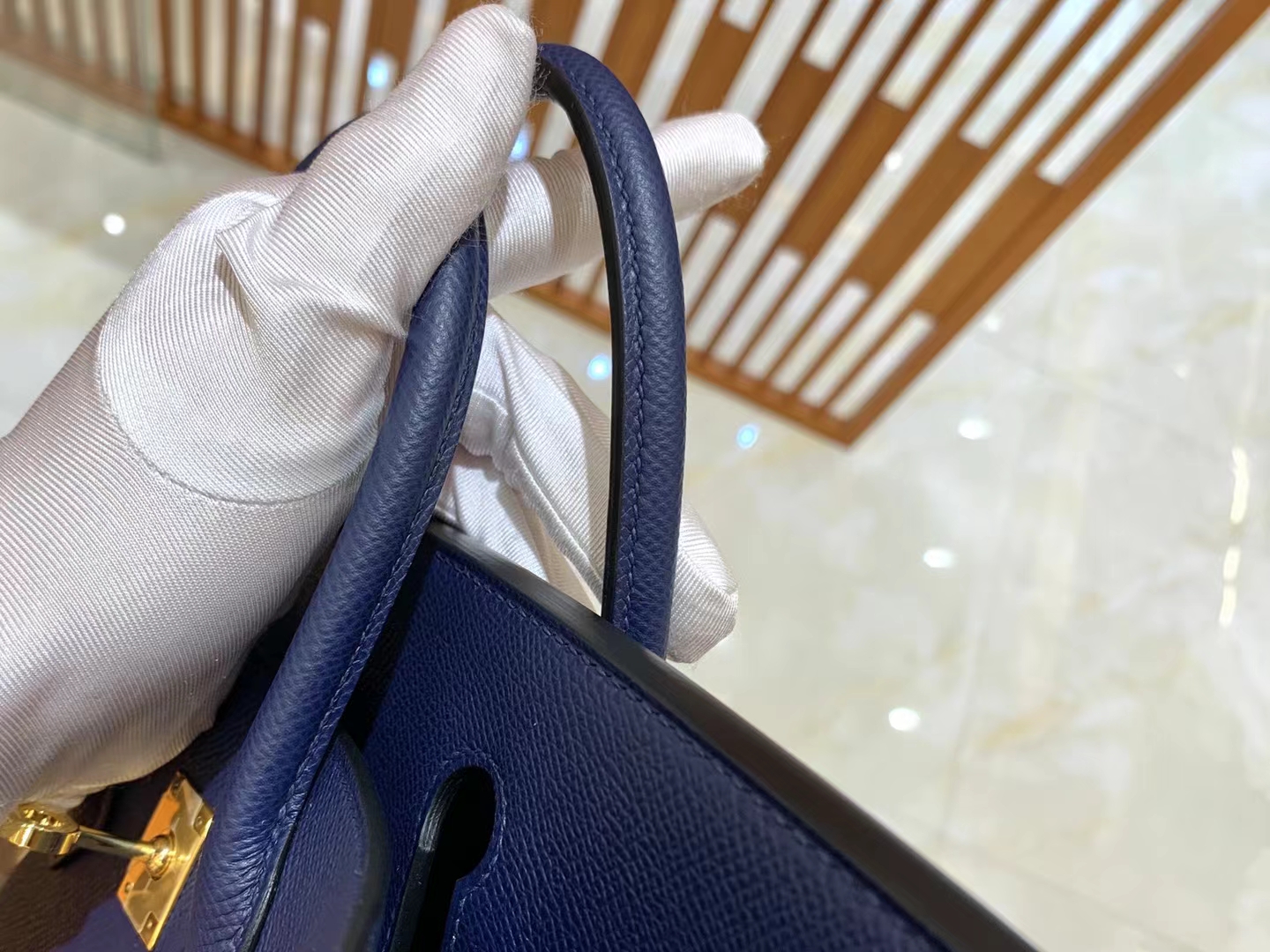 HERMES 爱马仕 Birkin 25CM Epsom 73 Blue Saphir  宝石蓝 进口蜜蜡线 全手工制作