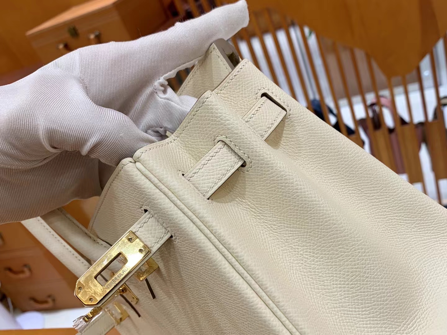 HERMES 爱马仕 Birkin 25CM Epsom Craie 10 奶昔白 进口蜜蜡线 全手工制作