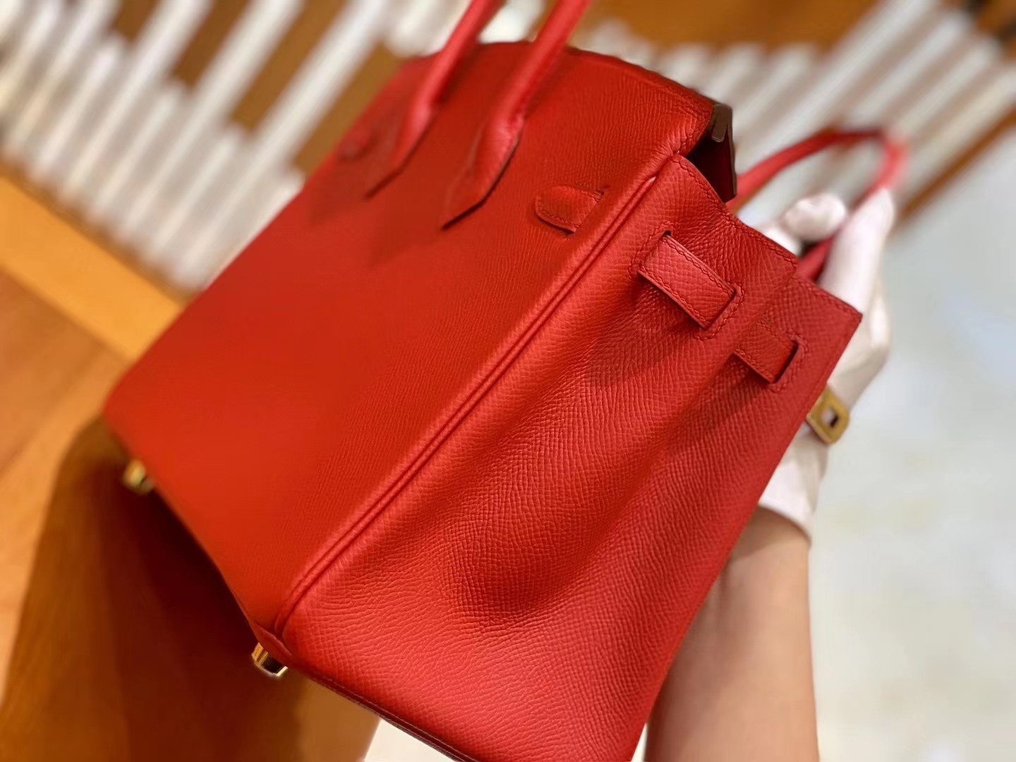 HERMES 爱马仕 Birkin 25CM Epsom Q5 Rouge 国旗红 进口蜜蜡线 全手工制作