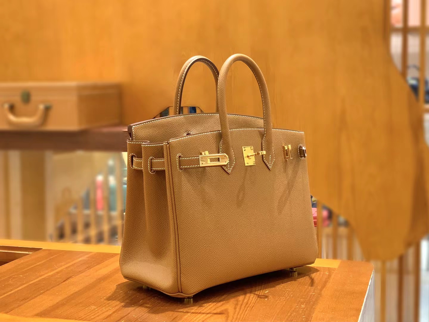 HERMES 爱马仕 Birkin 25CM Epsom CK37 金棕色 进口蜜蜡线 全手工制作