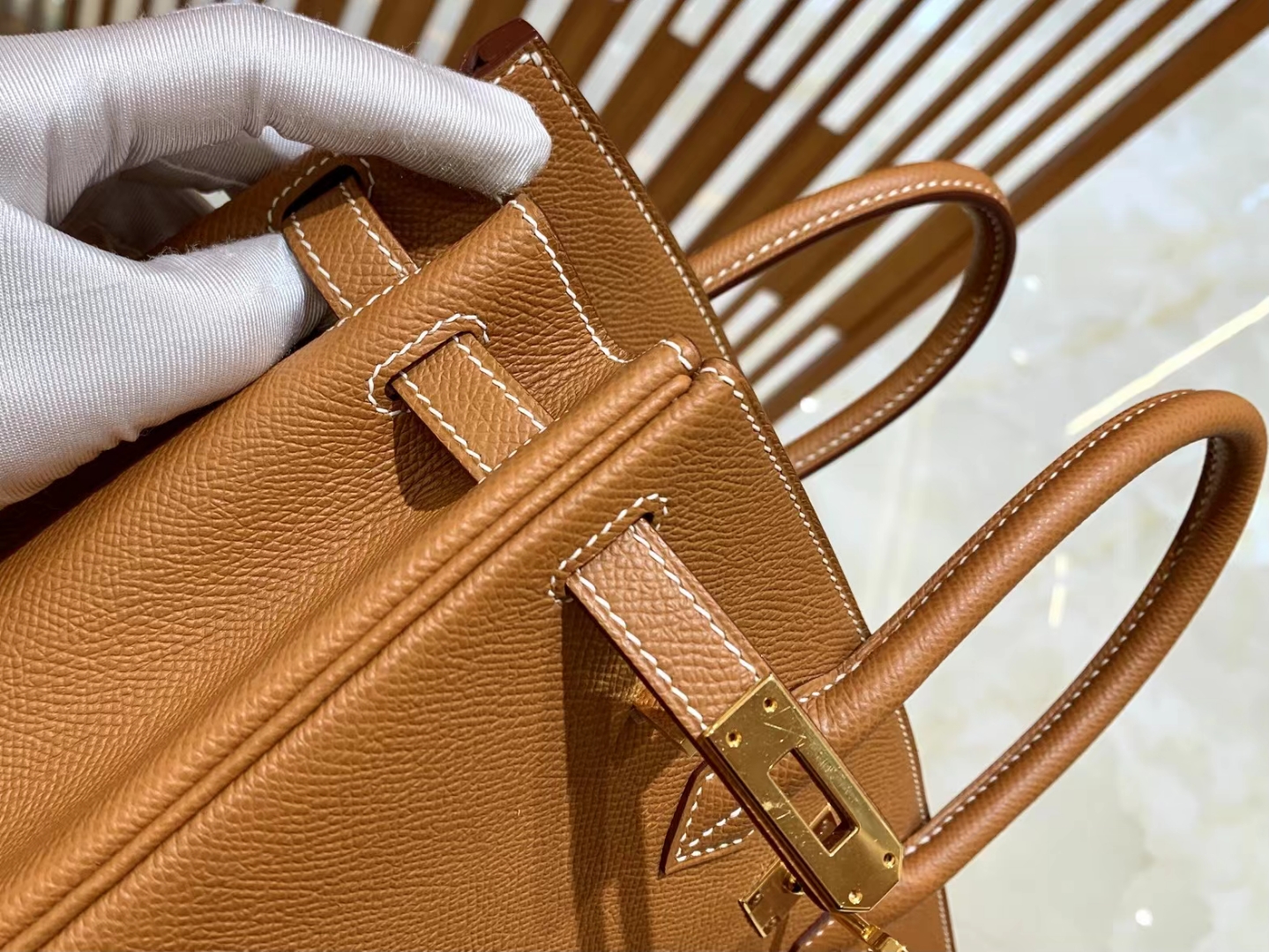 HERMES 爱马仕 Birkin 25CM Epsom CK37 金棕色 进口蜜蜡线 全手工制作