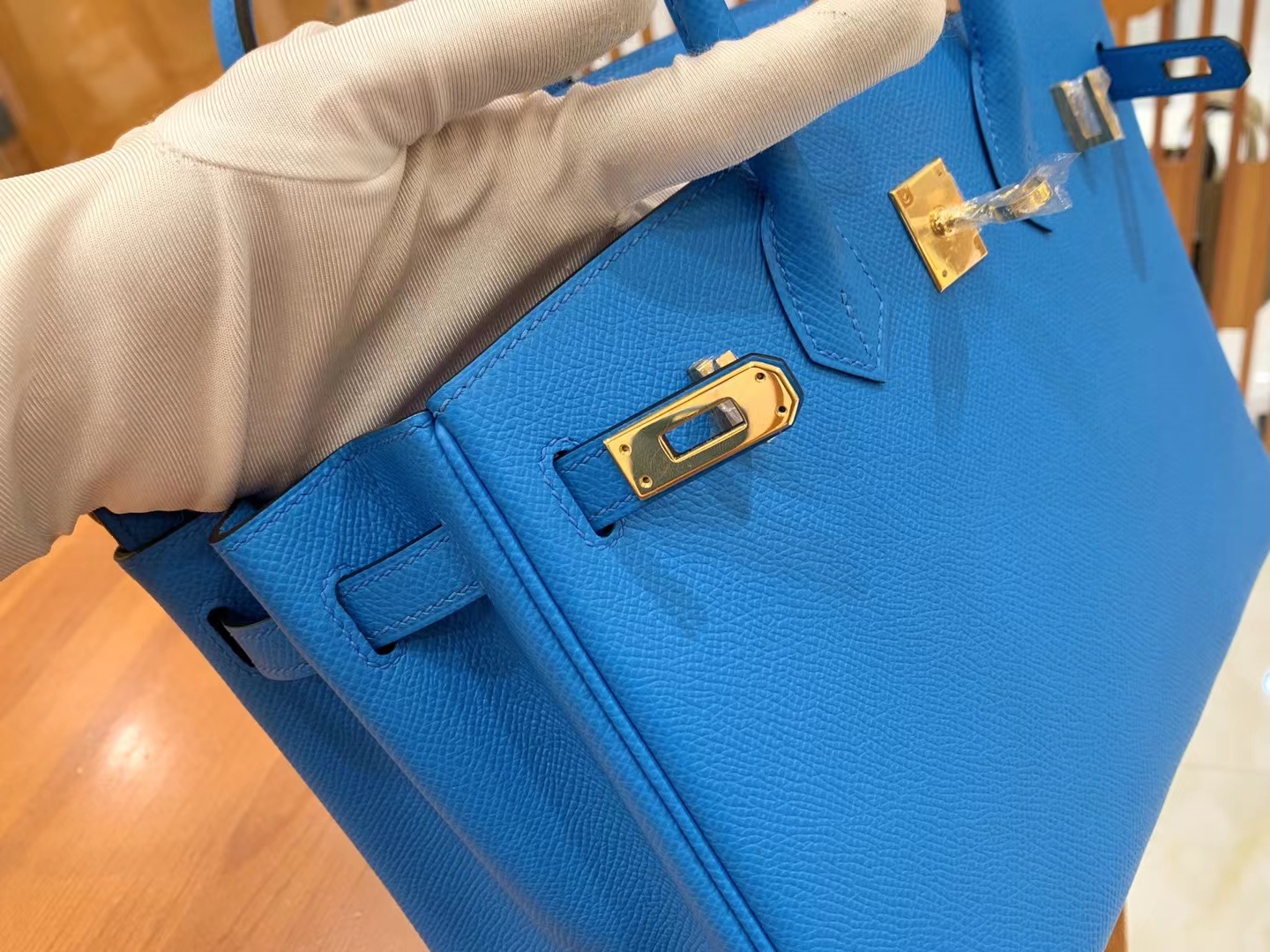 HERMES 爱马仕 Birkin 25CM Epsom 0F 弗里达蓝 进口蜜蜡线 全手工制作