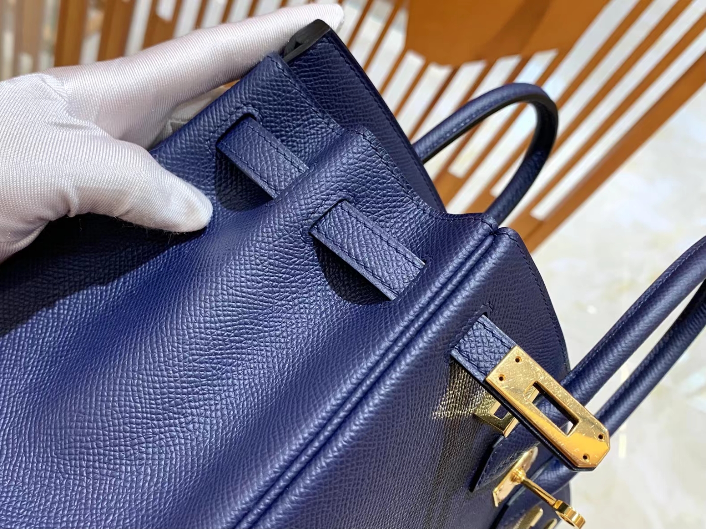 HERMES 爱马仕 Birkin 25CM Epsom 73 Blue Saphir  宝石蓝 进口蜜蜡线 全手工制作