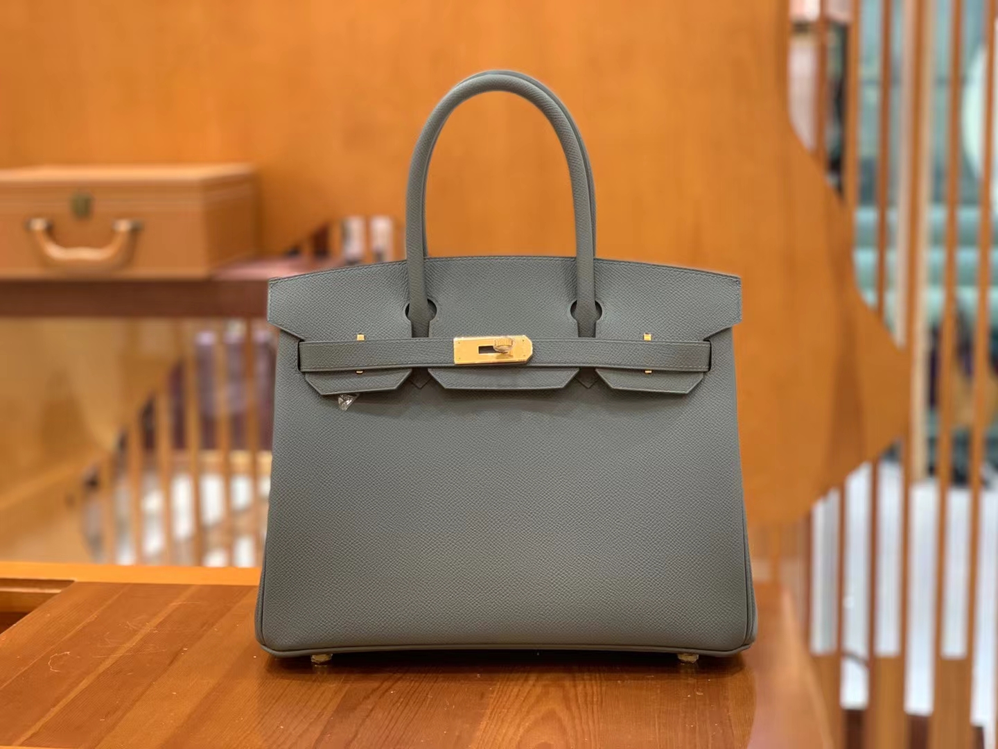 HERMES 爱马仕 Birkin 30CM Epsom 63 Vert Amande杏绿色 进口蜜蜡线 全手工制作