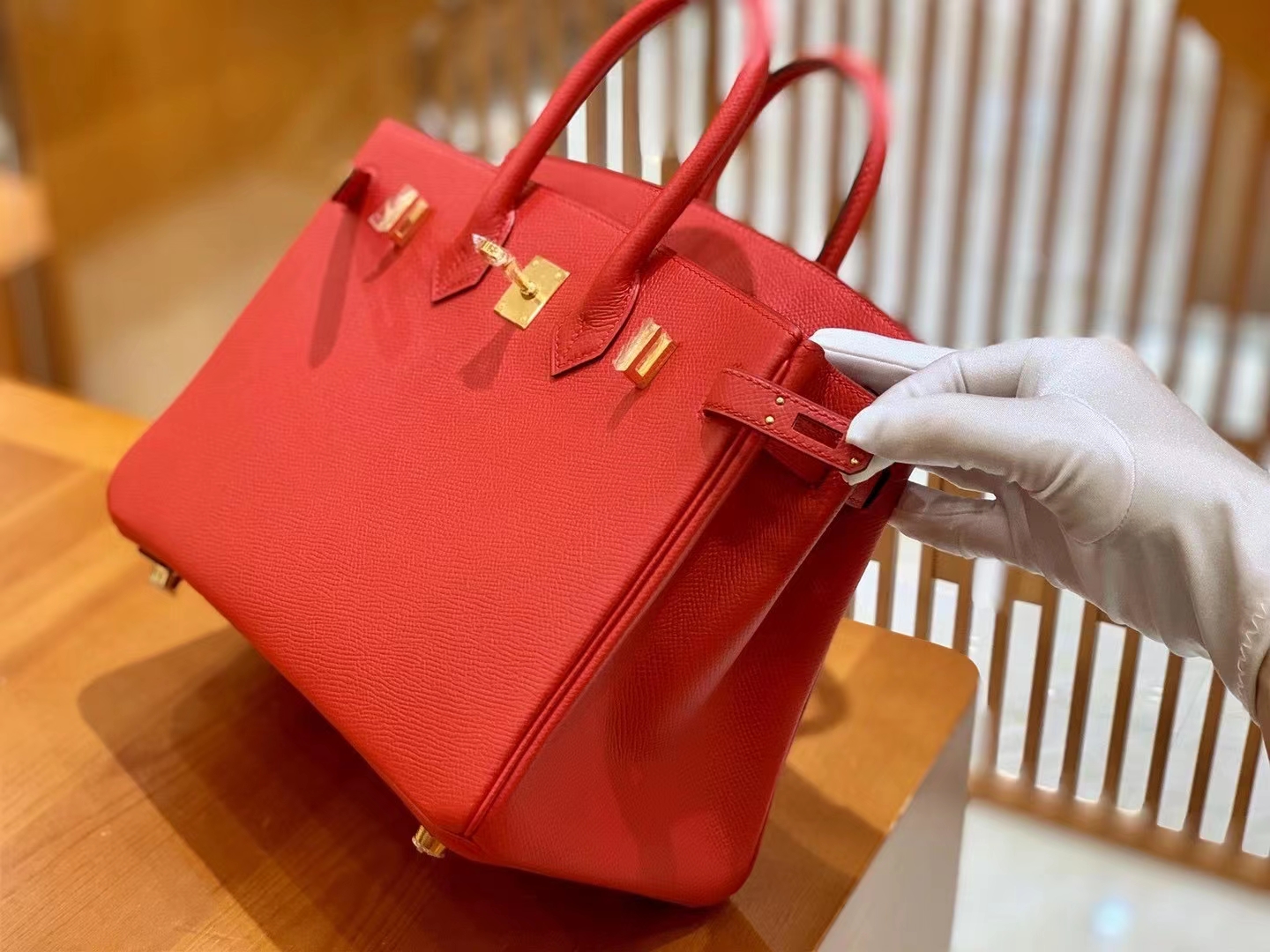 HERMES 爱马仕 Birkin 25CM Epsom Q5 Rouge 国旗红 进口蜜蜡线 全手工制作