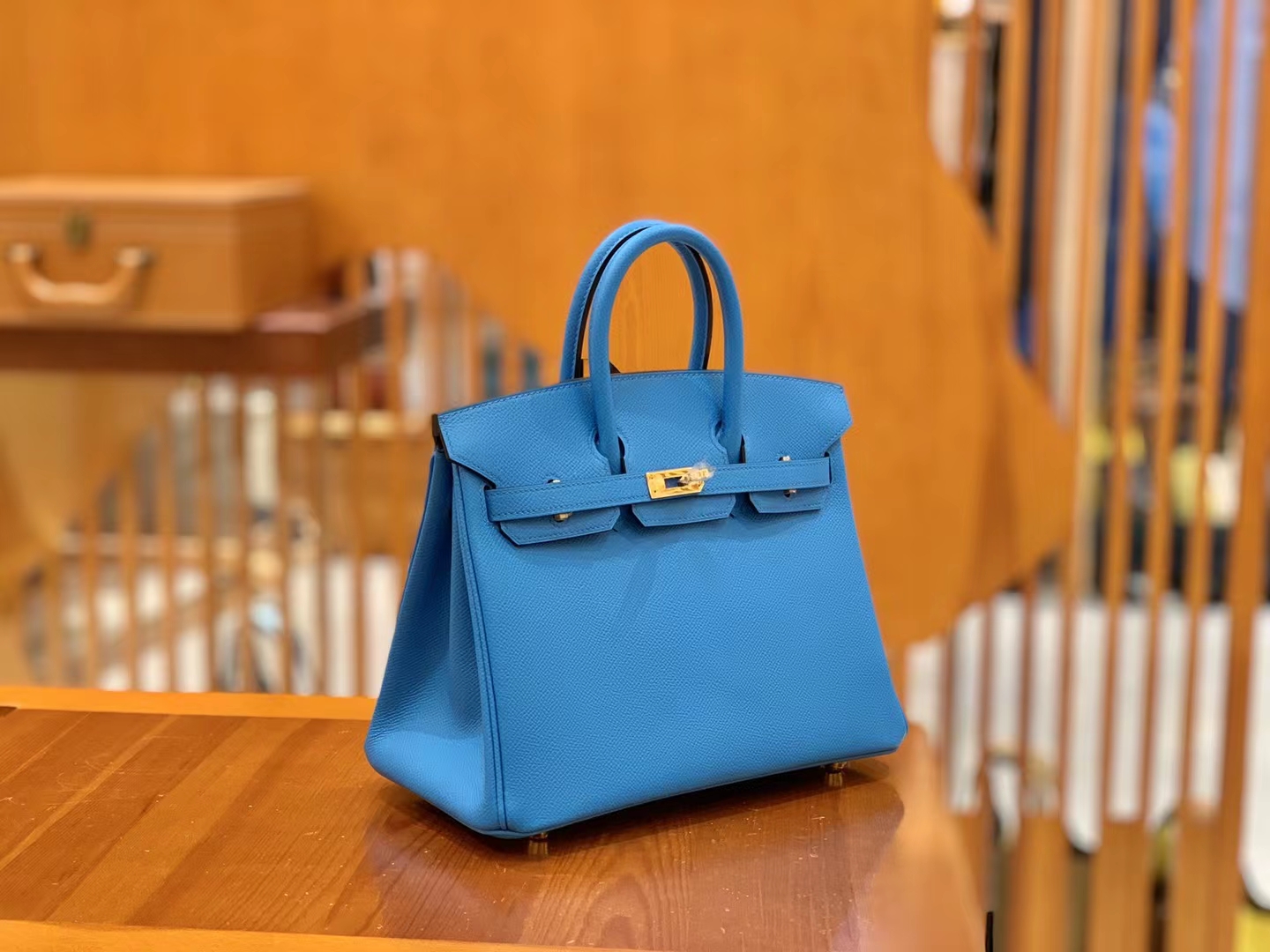 HERMES 爱马仕 Birkin 25CM Epsom 0F 弗里达蓝 进口蜜蜡线 全手工制作