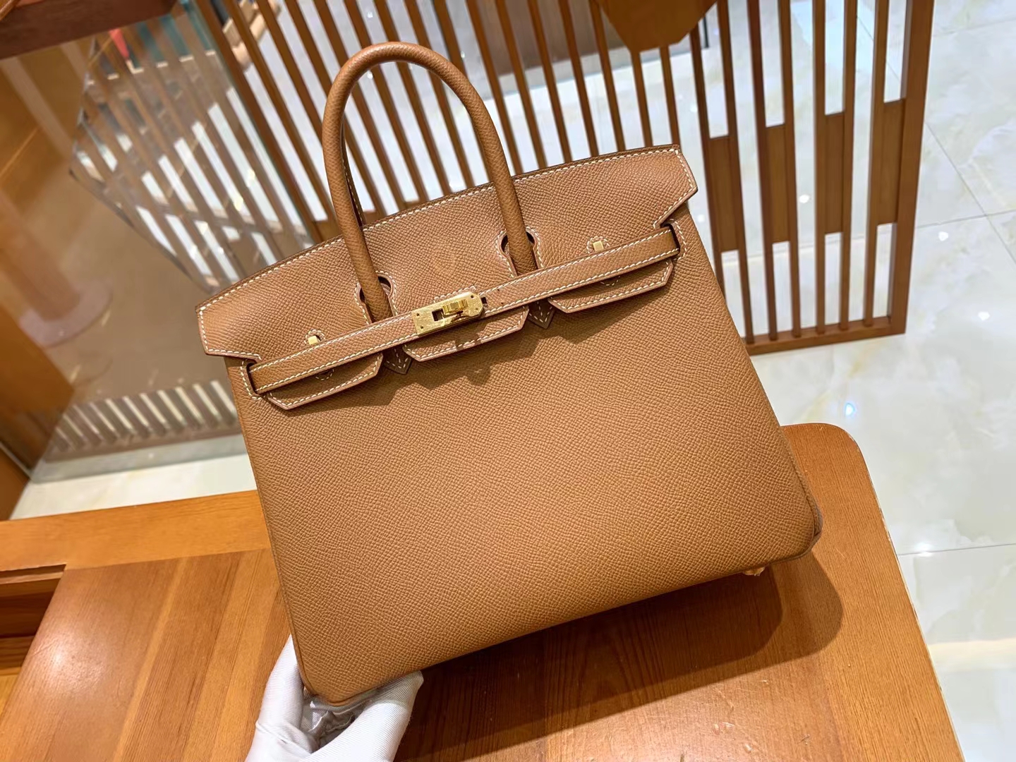 HERMES 爱马仕 Birkin 25CM Epsom CK37 金棕色 进口蜜蜡线 全手工制作