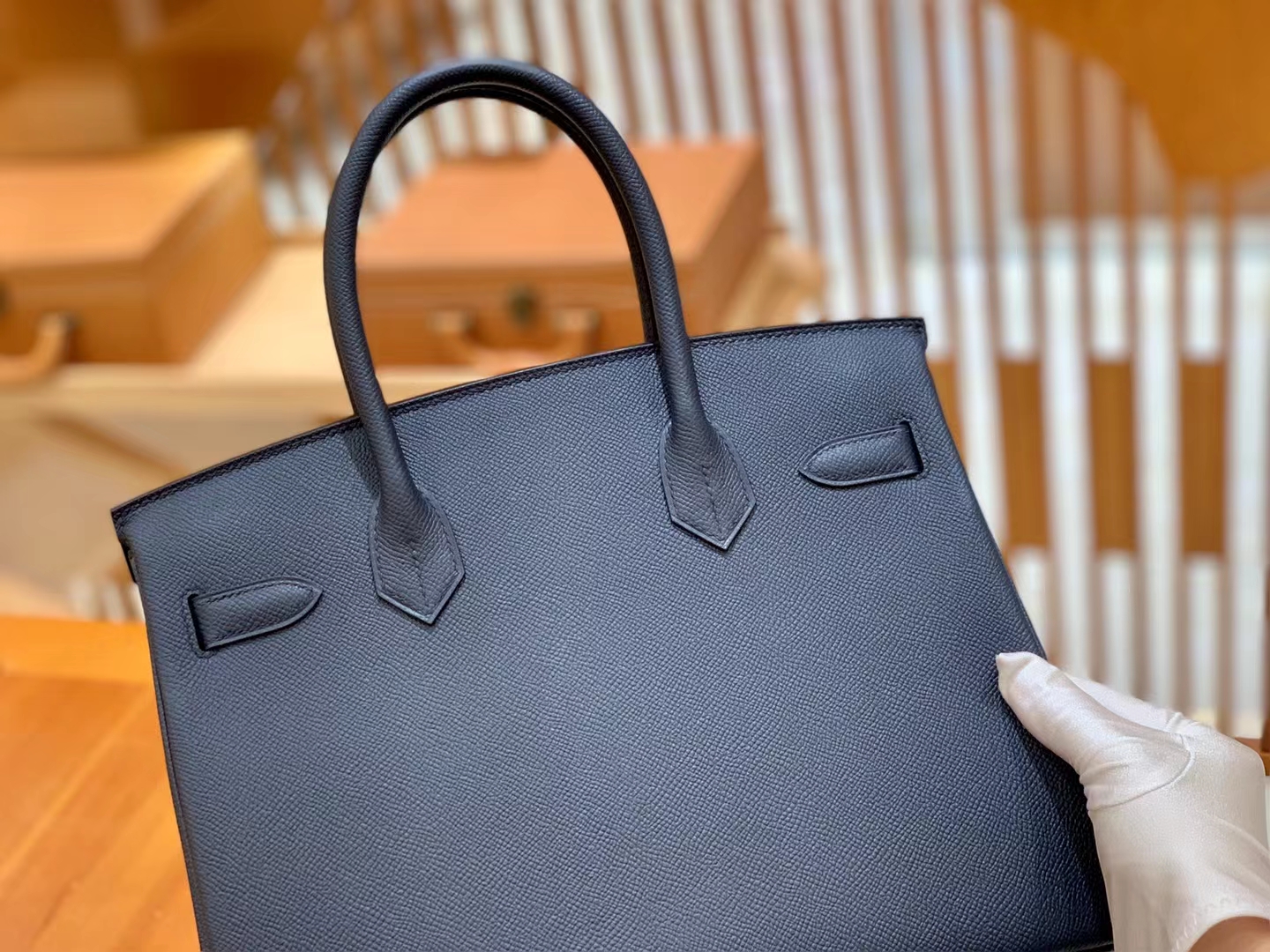 HERMES 爱马仕 Birkin 30CM Epsom 2Z 午夜蓝 进口蜜蜡线 全手工制作
