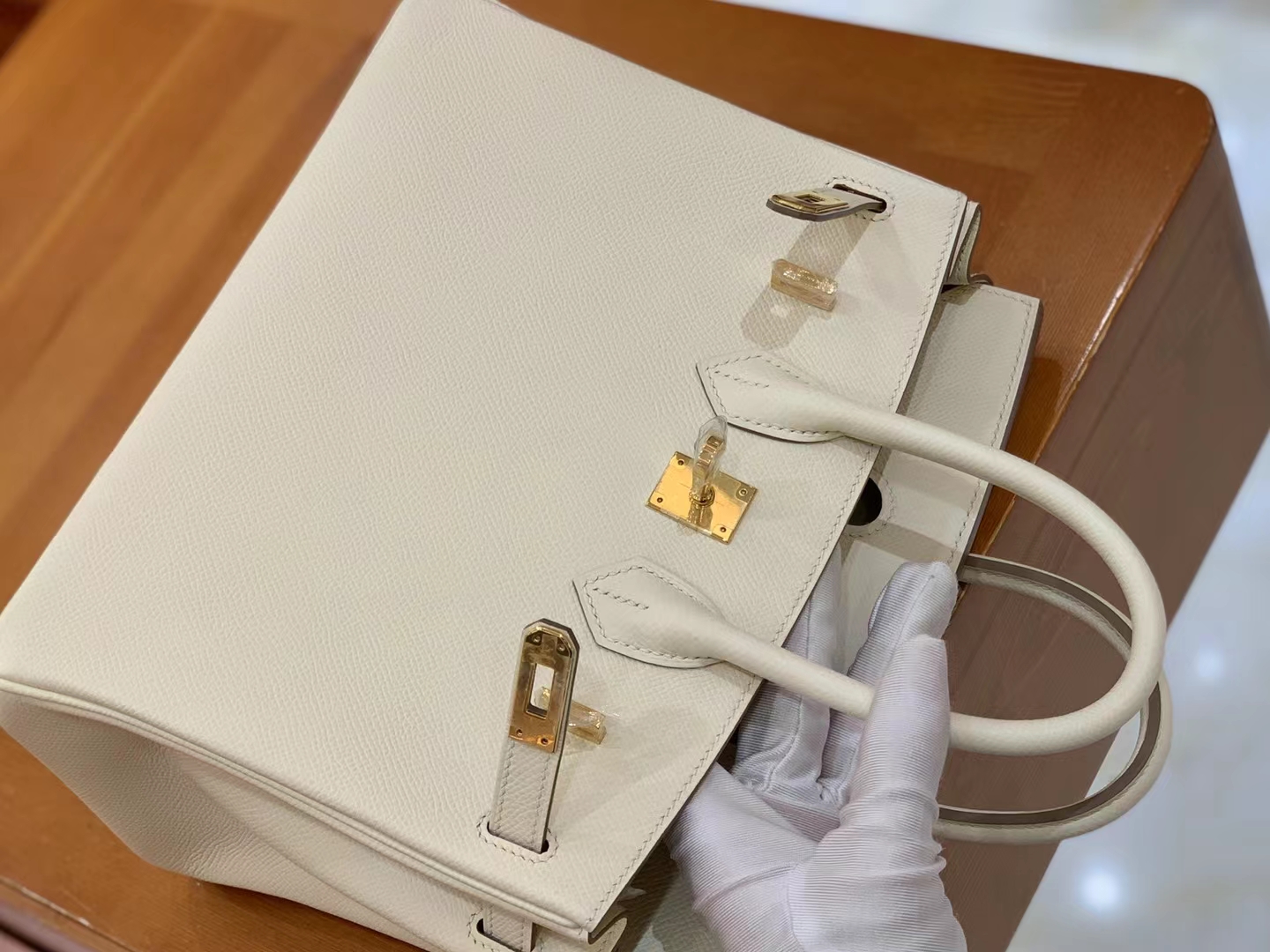HERMES 爱马仕 Birkin 25CM Epsom Craie 10 奶昔白 进口蜜蜡线 全手工制作
