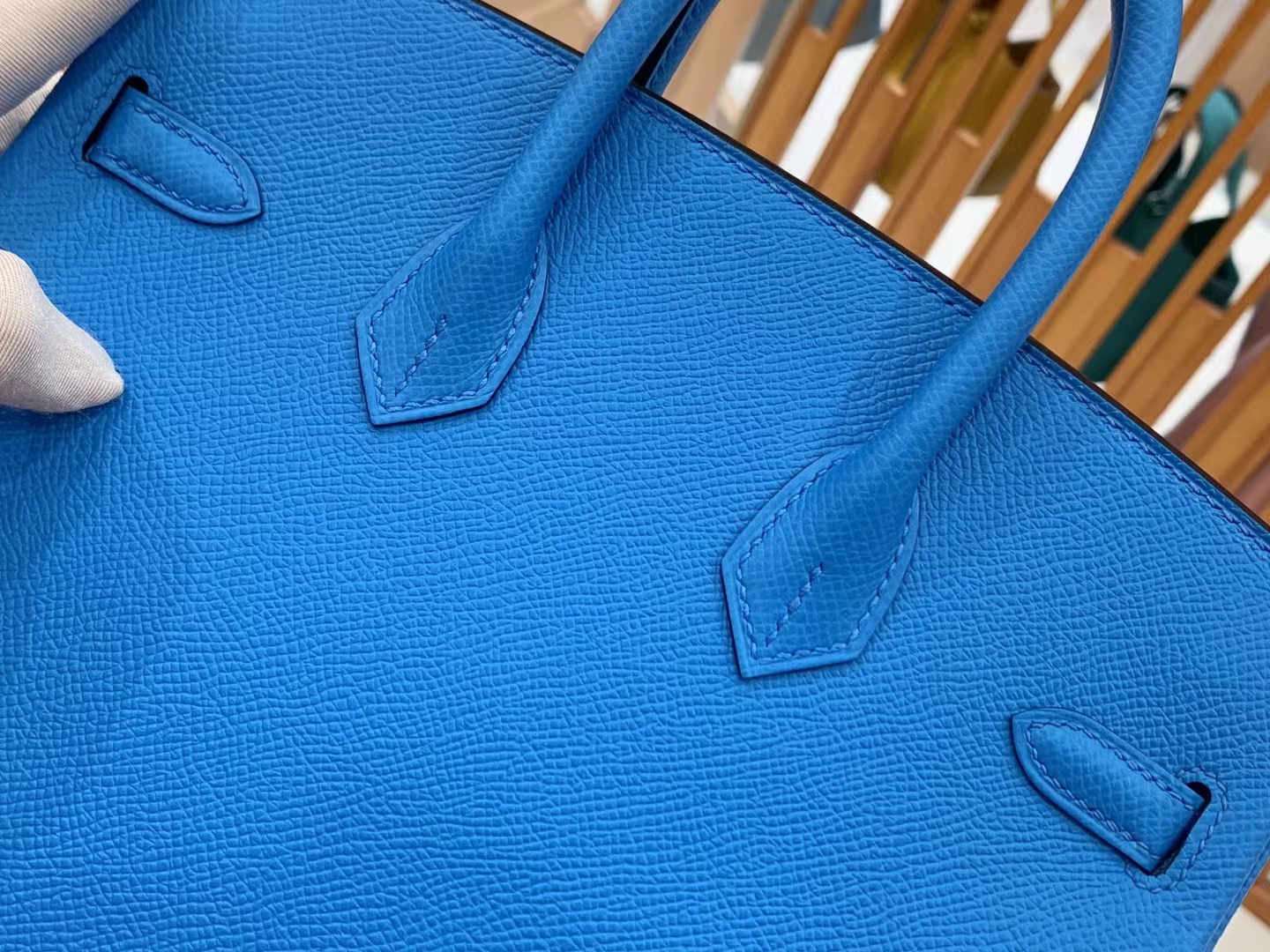 HERMES 爱马仕 Birkin 25CM Epsom 0F 弗里达蓝 进口蜜蜡线 全手工制作