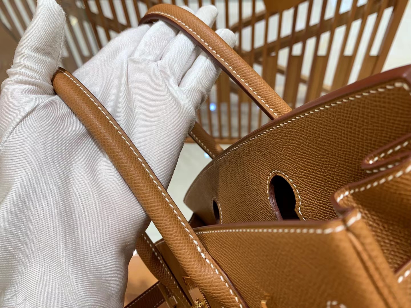 HERMES 爱马仕 Birkin 30CM Epsom CK37 金棕色 进口蜜蜡线 全手工制作