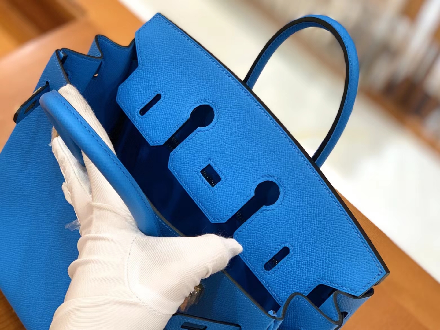 HERMES 爱马仕 Birkin 25CM Epsom 0F 弗里达蓝 进口蜜蜡线 全手工制作