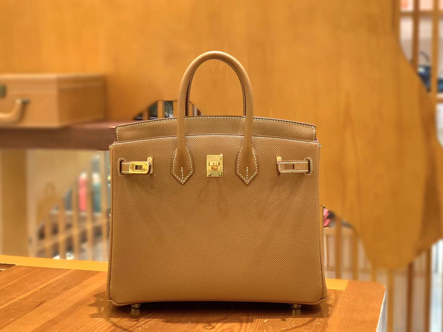 HERMES 爱马仕 Birkin 25CM Epsom CK37 金棕色 进口蜜蜡线 全手工制作