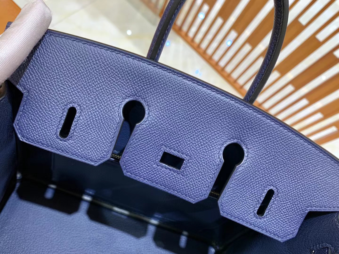 HERMES 爱马仕 Birkin 25CM Epsom 73 Blue Saphir  宝石蓝 进口蜜蜡线 全手工制作