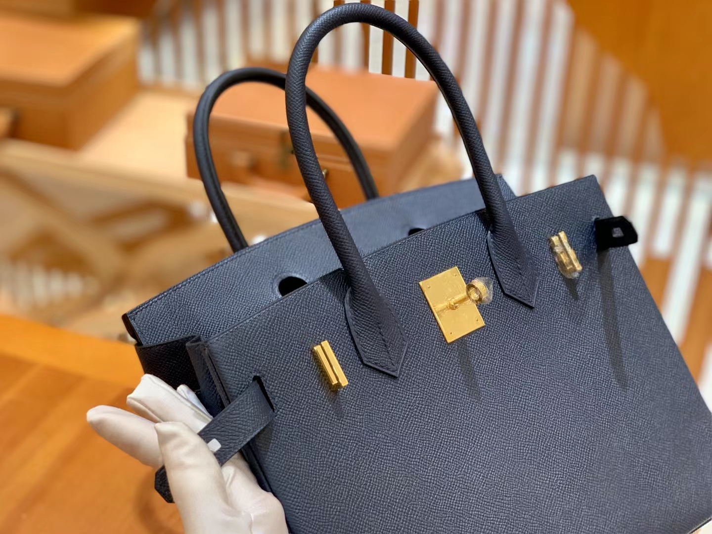HERMES 爱马仕 Birkin 30CM Epsom 2Z 午夜蓝 进口蜜蜡线 全手工制作