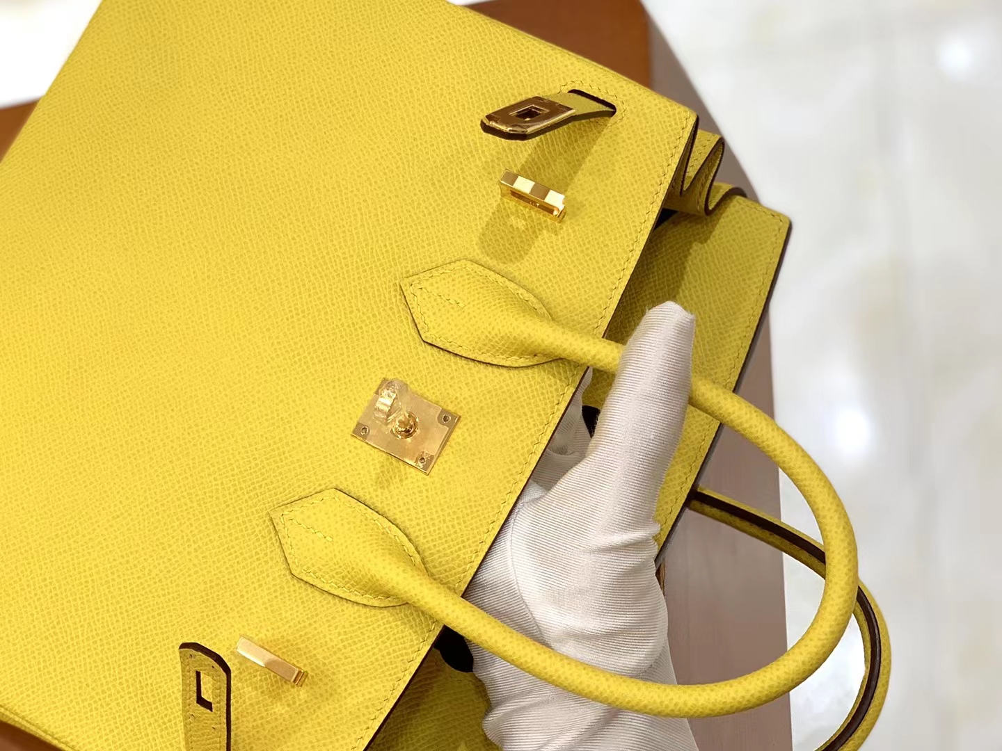 HERMES 爱马仕 Birkin 25CM Epsom 9O那不勒斯黄 进口蜜蜡线 全手工制作
