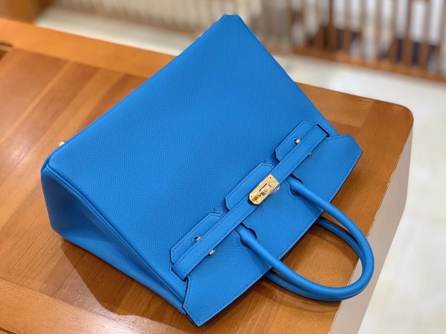 HERMES 爱马仕 Birkin 25CM Epsom 0F 弗里达蓝 进口蜜蜡线 全手工制作