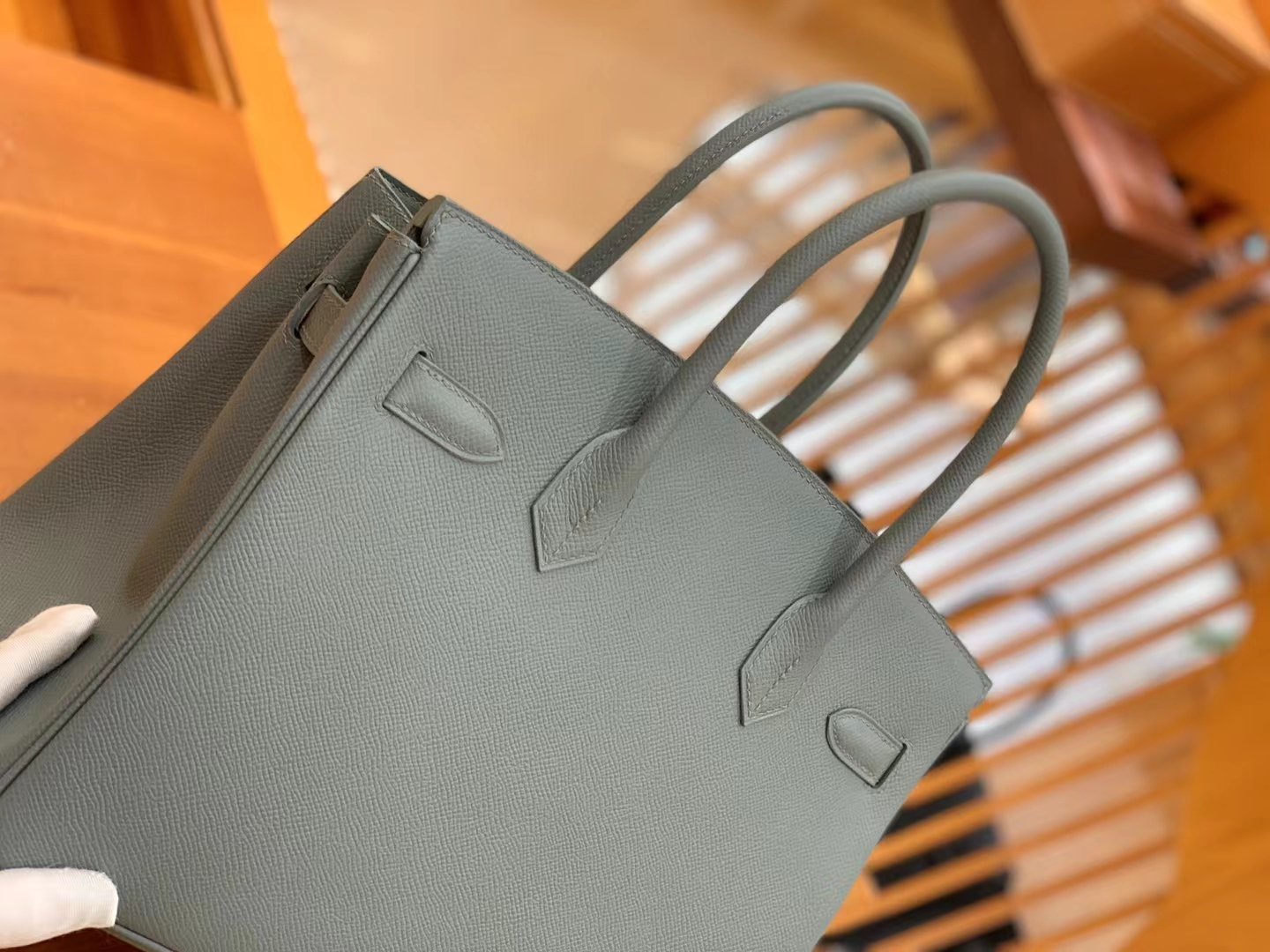 HERMES 爱马仕 Birkin 30CM Epsom 63 Vert Amande杏绿色 进口蜜蜡线 全手工制作
