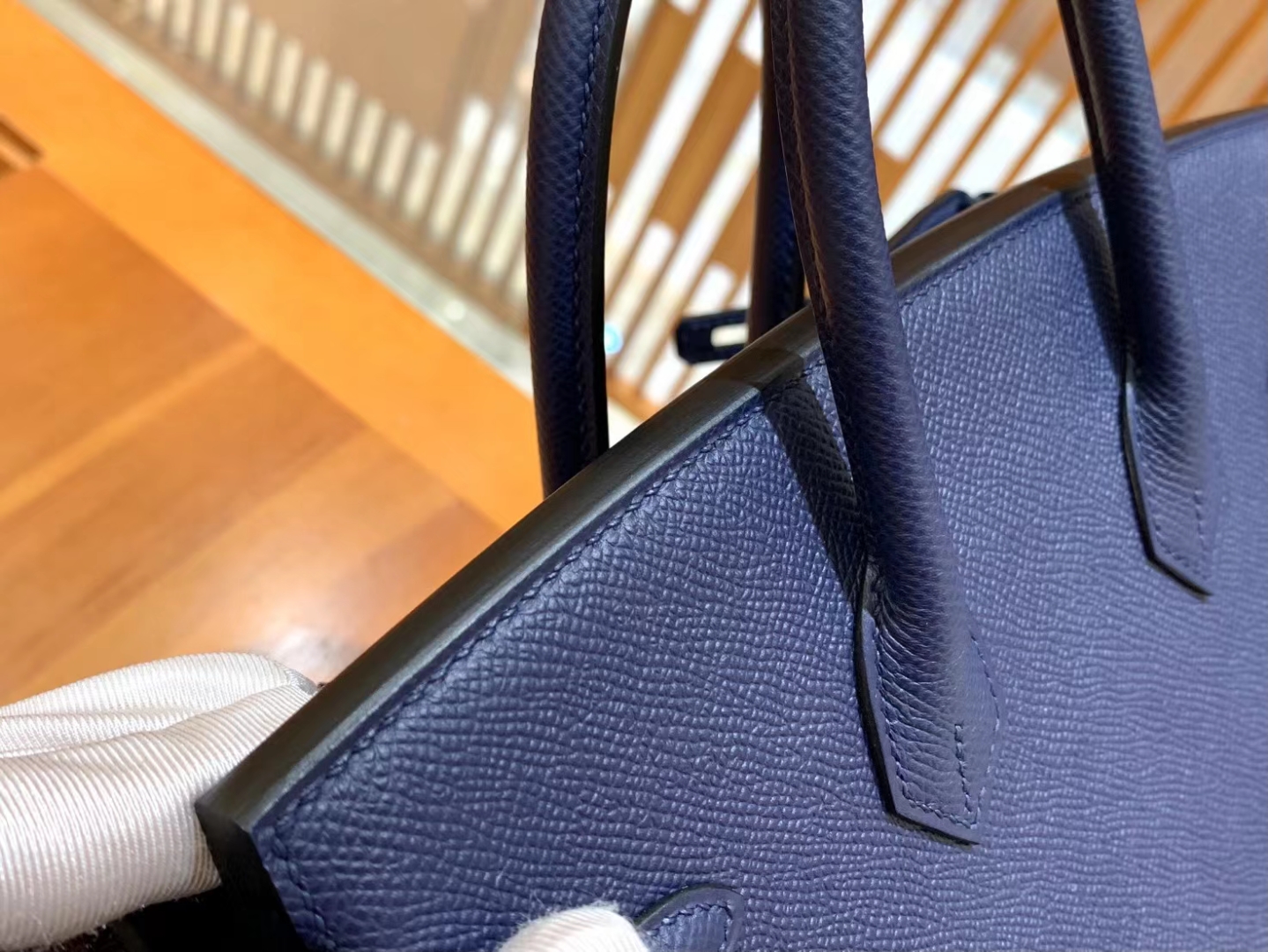 HERMES 爱马仕 Birkin 25CM Epsom 73 Blue Saphir  宝石蓝 进口蜜蜡线 全手工制作