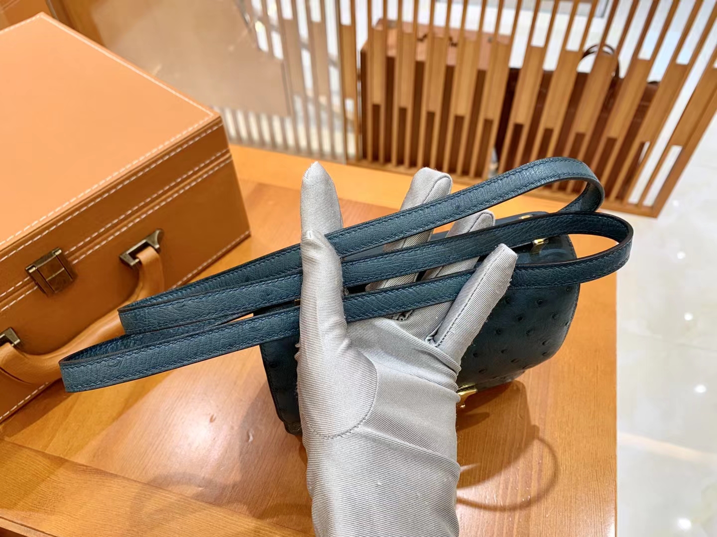 HERMES 爱马仕 Constance 空姐包 19cm 南非KK鸵鸟皮 Ostrich W0博斯普鲁斯海峡绿 进口蜜蜡线 全手工制作