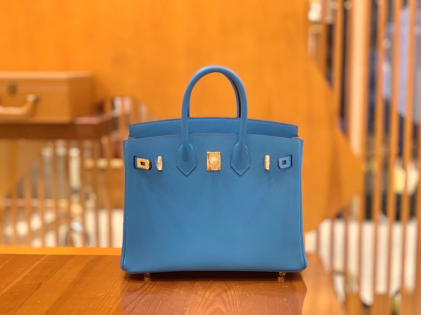 HERMES 爱马仕 Birkin 25CM Epsom 0F 弗里达蓝 进口蜜蜡线 全手工制作