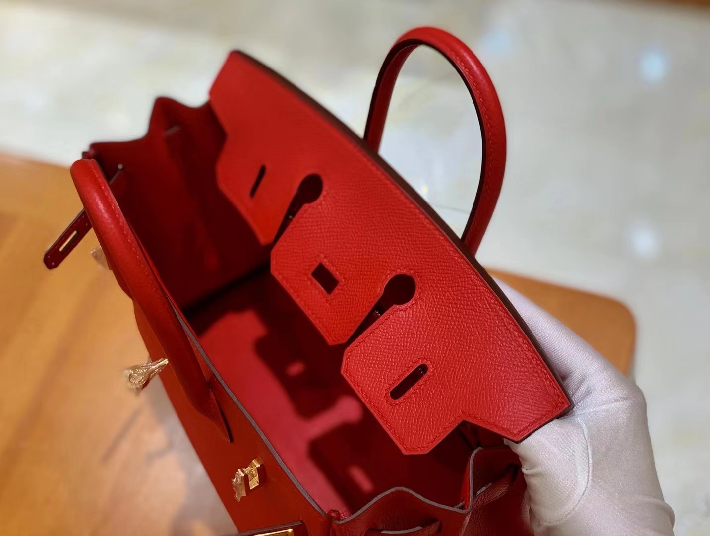 HERMES 爱马仕 Birkin 25CM Epsom Q5 Rouge 国旗红 进口蜜蜡线 全手工制作