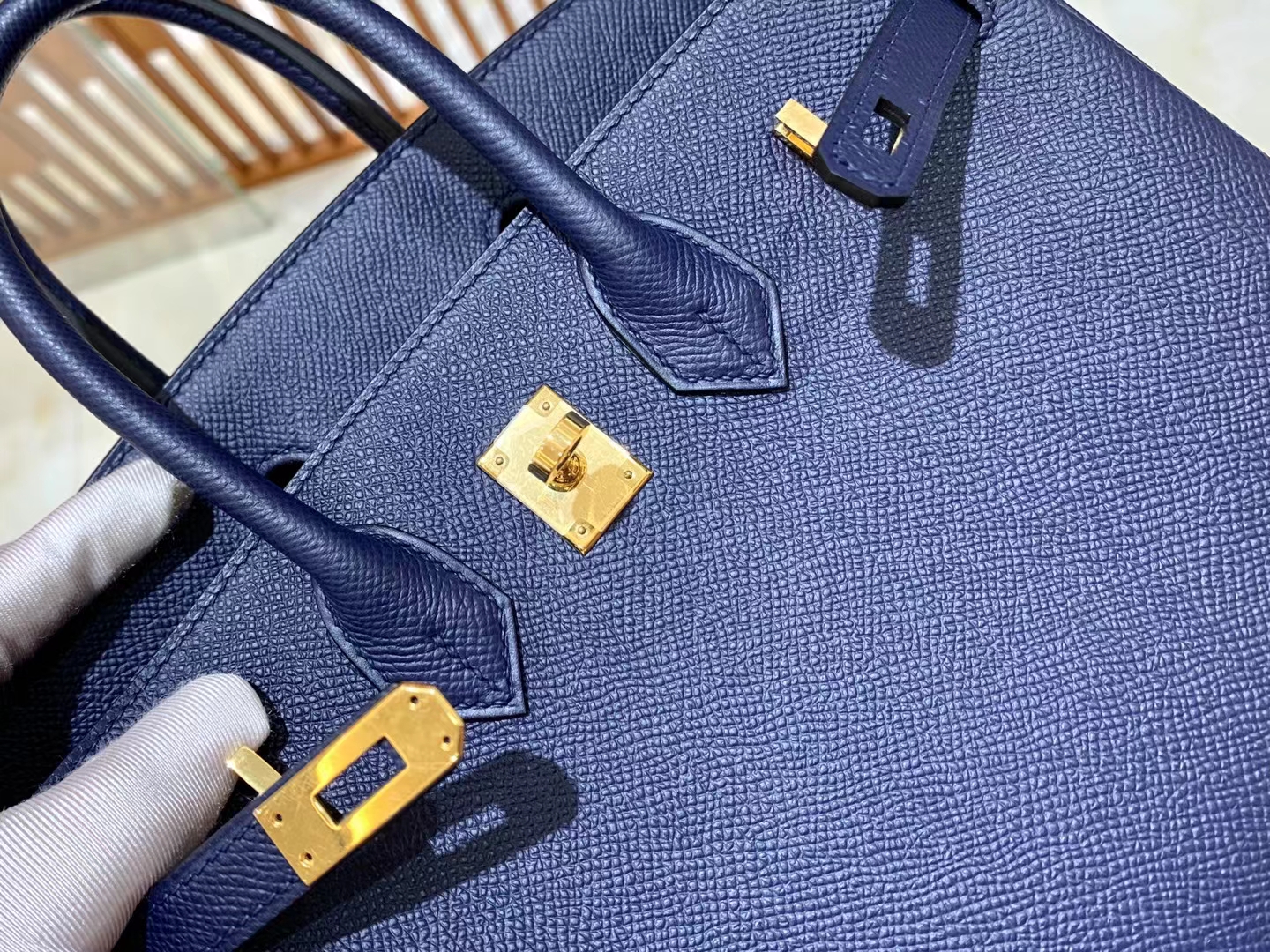 HERMES 爱马仕 Birkin 25CM Epsom 73 Blue Saphir  宝石蓝 进口蜜蜡线 全手工制作