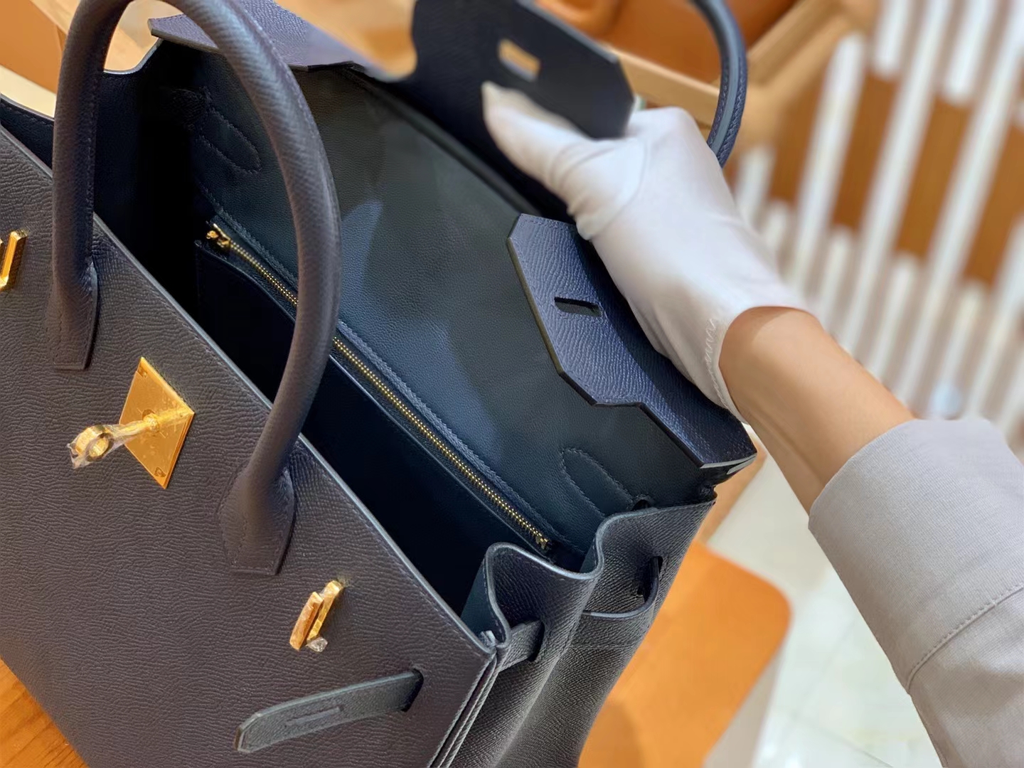 HERMES 爱马仕 Birkin 30CM Epsom 2Z 午夜蓝 进口蜜蜡线 全手工制作