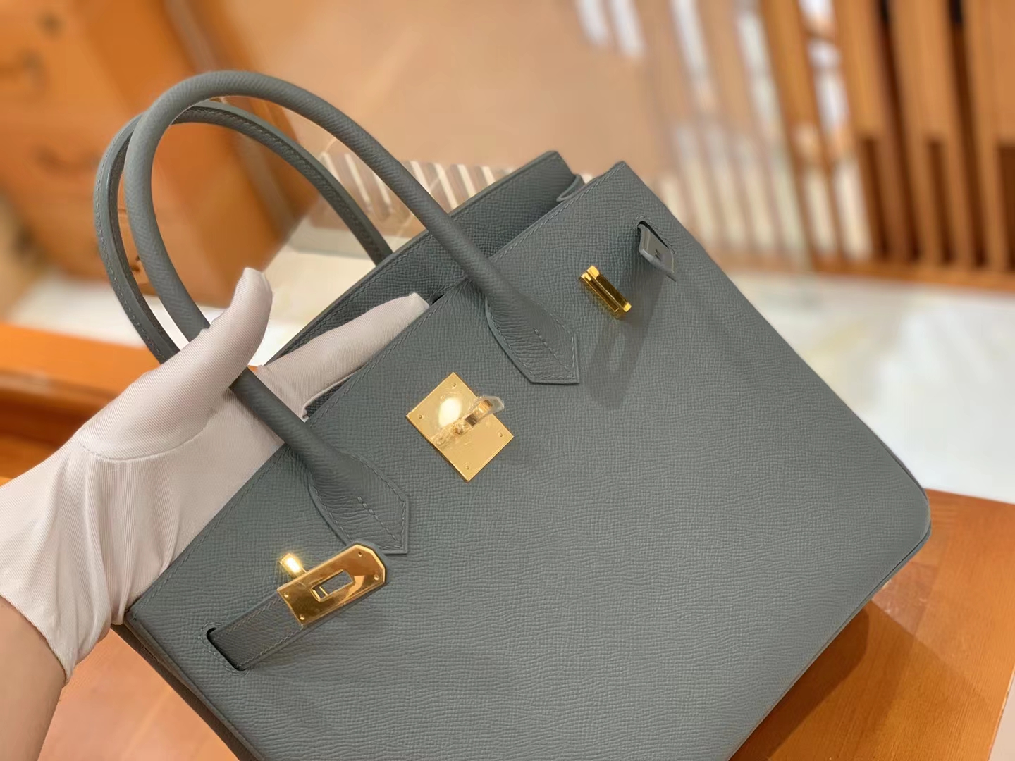 HERMES 爱马仕 Birkin 30CM Epsom 63 Vert Amande杏绿色 进口蜜蜡线 全手工制作