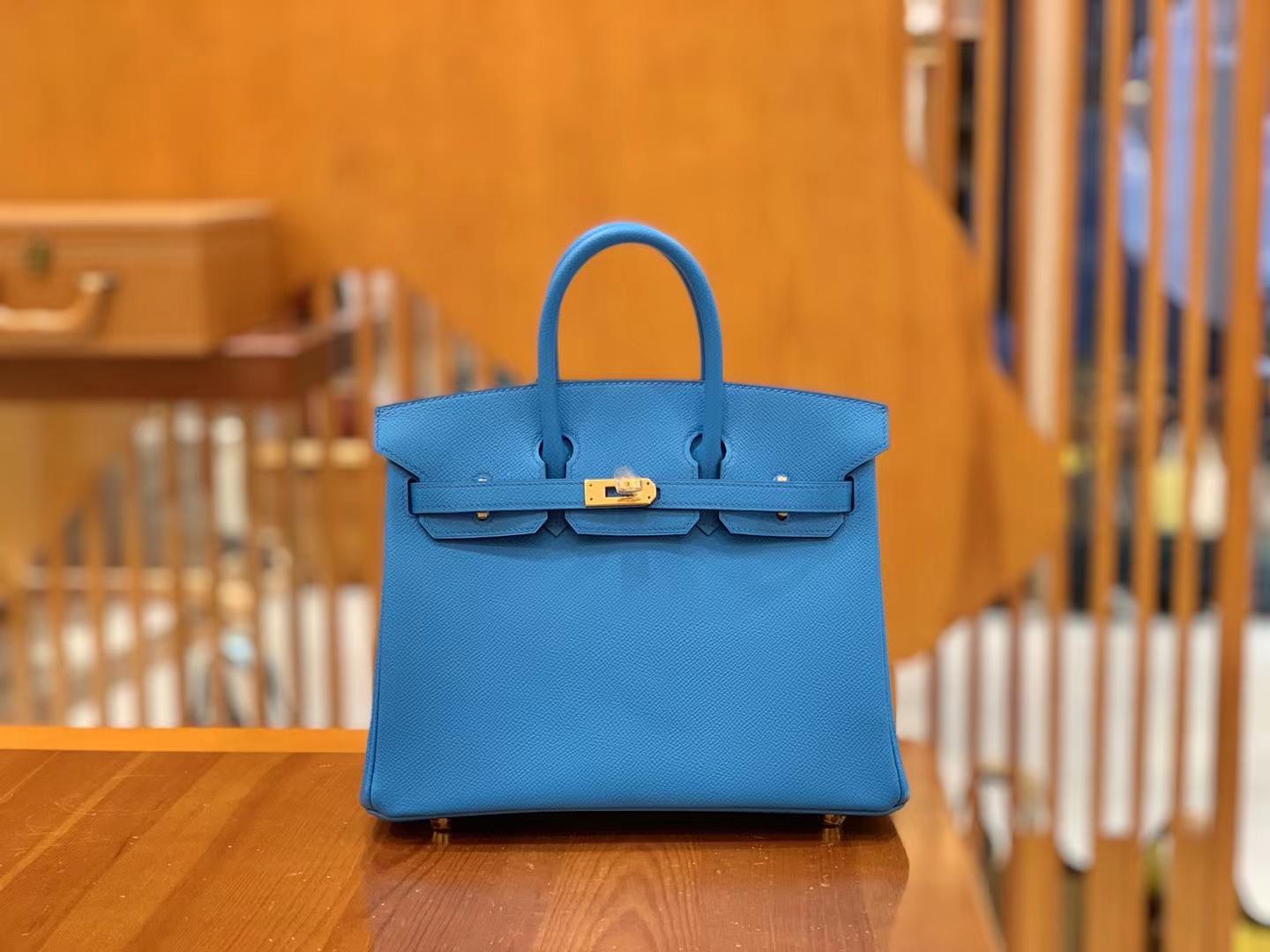 HERMES 爱马仕 Birkin 25CM Epsom 0F 弗里达蓝 进口蜜蜡线 全手工制作