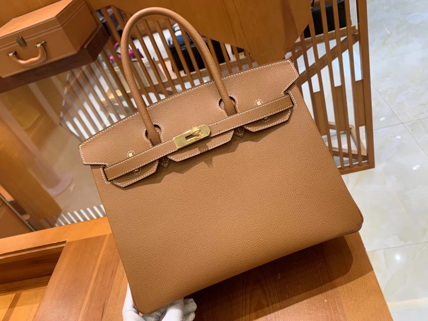 HERMES 爱马仕 Birkin 30CM Epsom CK37 金棕色 进口蜜蜡线 全手工制作
