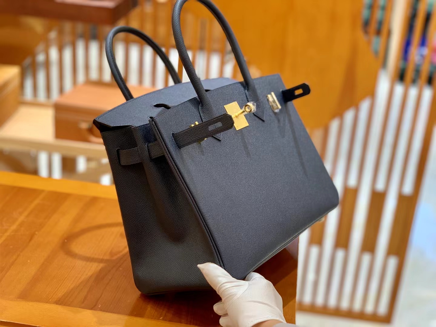 HERMES 爱马仕 Birkin 30CM Epsom 2Z 午夜蓝 进口蜜蜡线 全手工制作