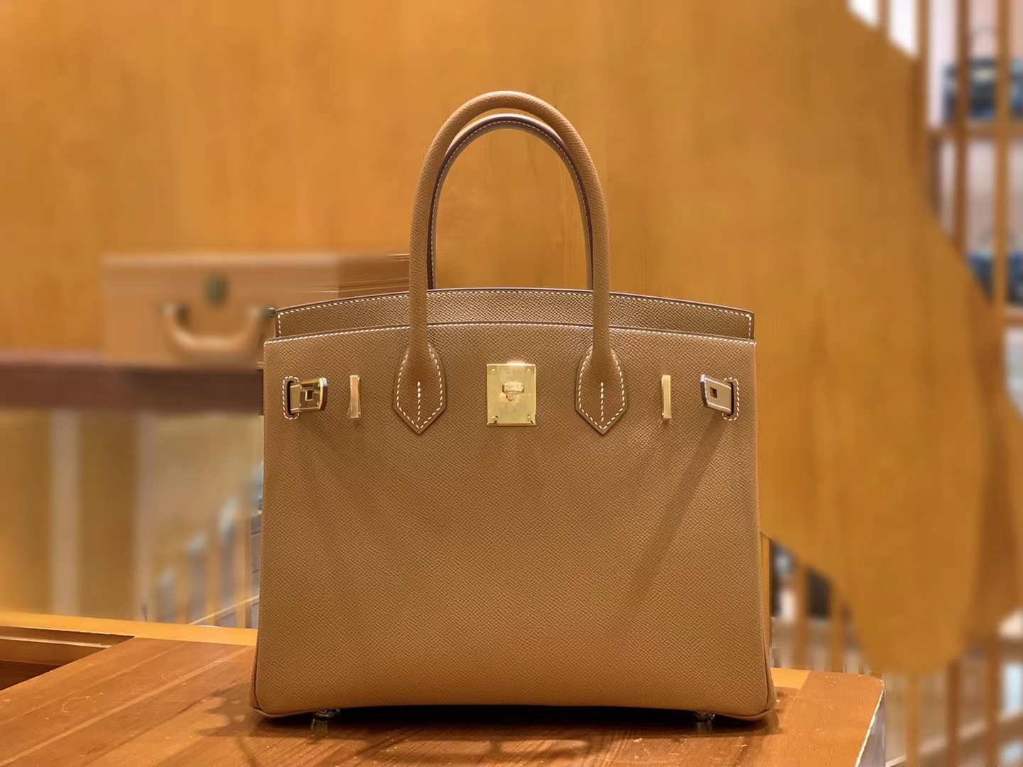 HERMES 爱马仕 Birkin 30CM Epsom CK37 金棕色 进口蜜蜡线 全手工制作